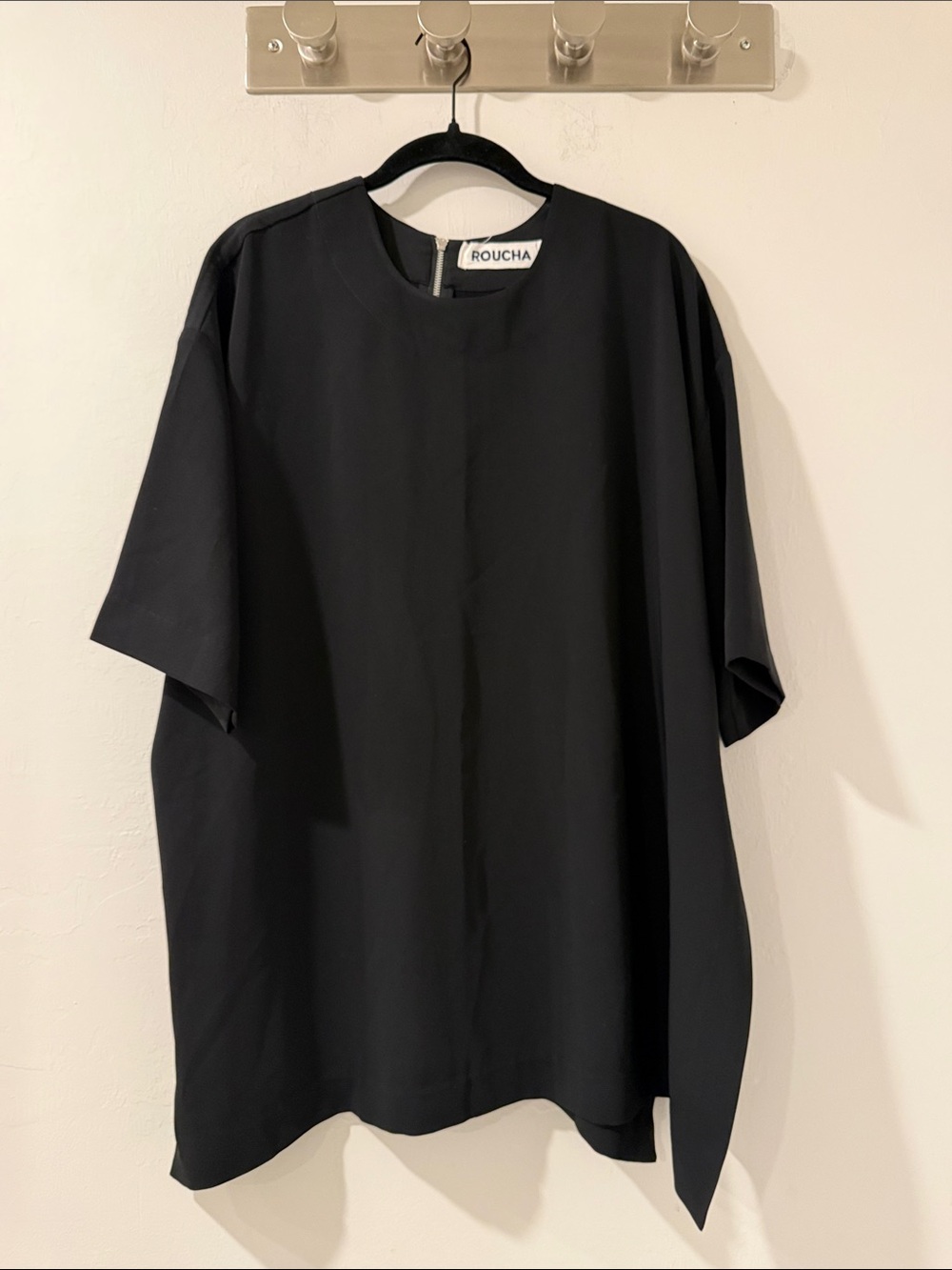 Title: ROUCHA Black Oversized Tunic Dress Short Sleeve Minimalist Designer